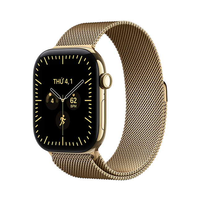 Apple Watch Series 12 viền titan màu vàng với dây Milan