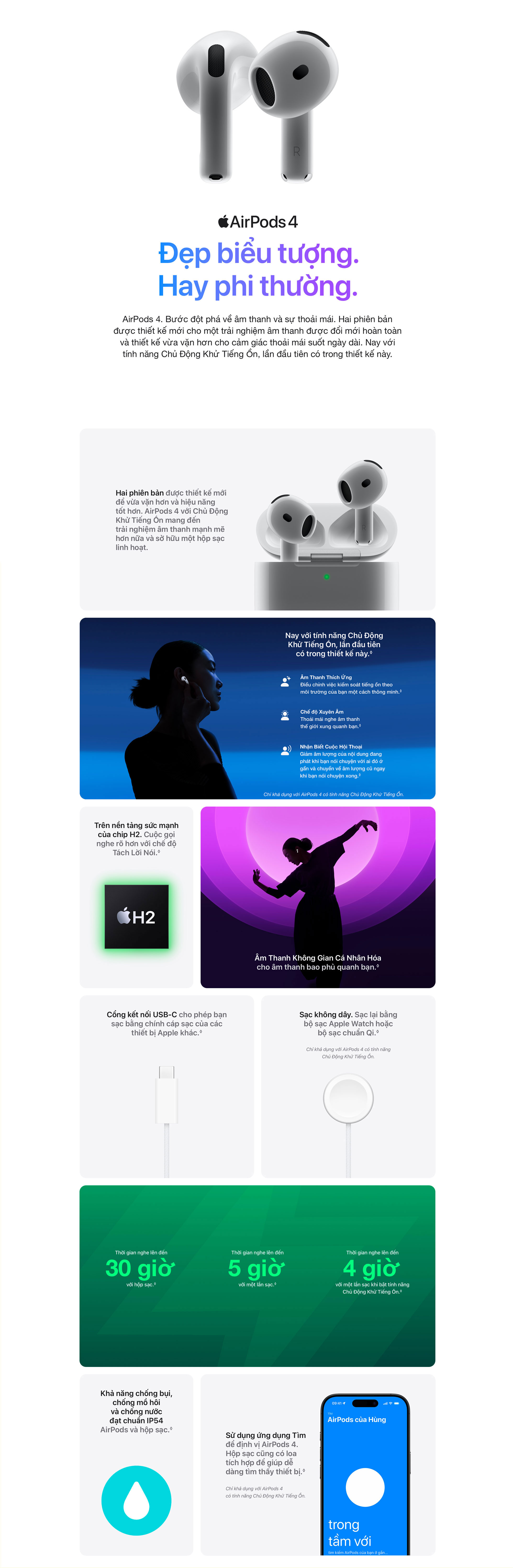 AirPods 4 chống ồn chủ động và hộp sạc