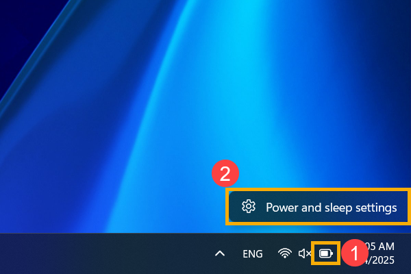 Lối mở nhanh cài đặt nguồn và pin từ biểu tượng pin trên Windows 11