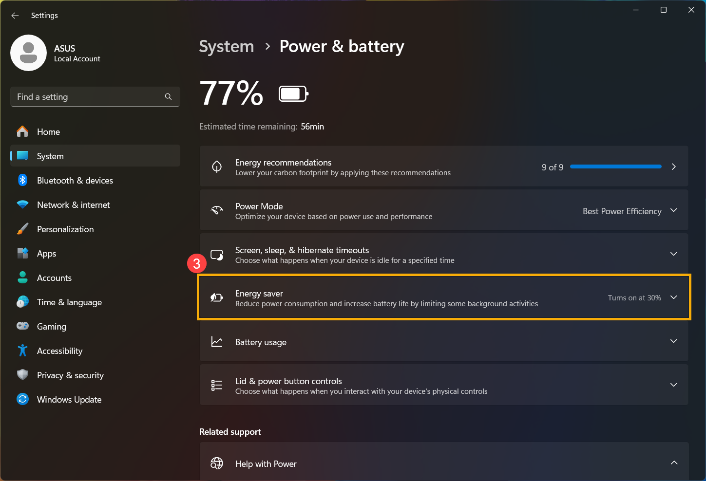 Bật chế độ tiết kiệm pin Battery Saver tự động trong Cài đặt Windows
