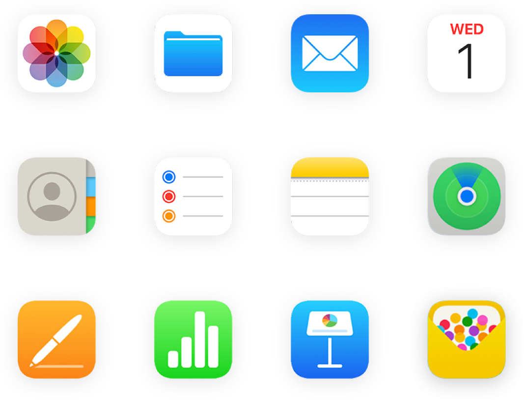 Các ứng dụng của iCloud trên web, trong đó có Mail