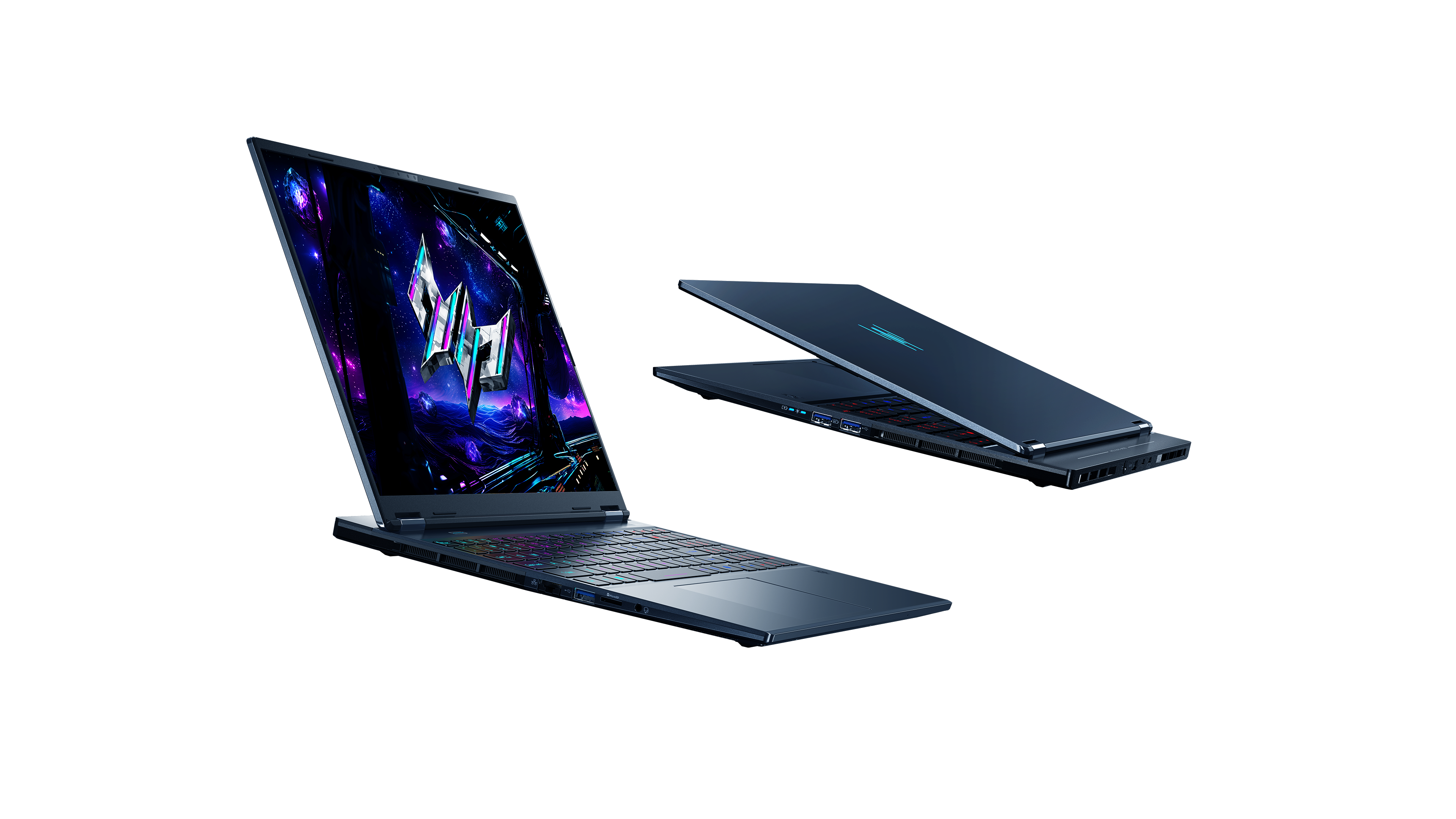 Hai góc nhìn của laptop gaming Acer Predator với bàn phím nhiều màu