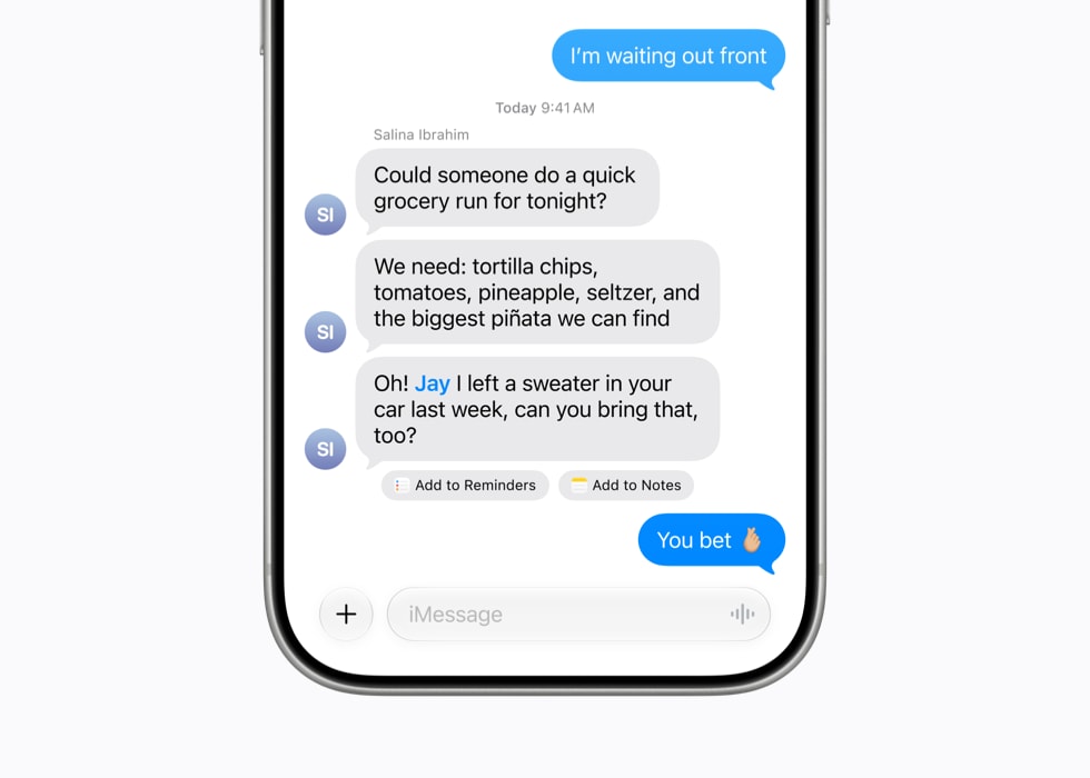 Gợi ý thêm vào Lời nhắc và Ghi chú trong ứng dụng Tin nhắn trên iOS 27