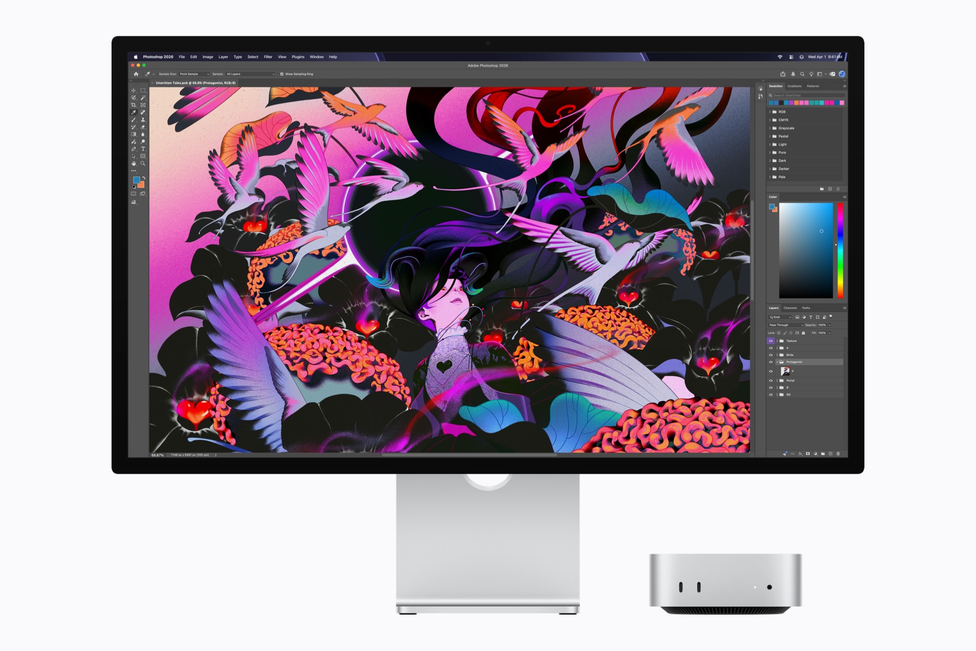 Mac mini 2026 kết nối màn hình chạy Adobe Photoshop