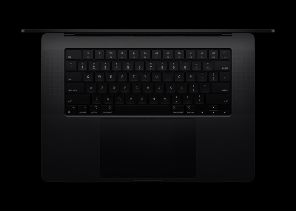Cận cảnh bàn phím MacBook Pro trong ảnh giới thiệu của Apple