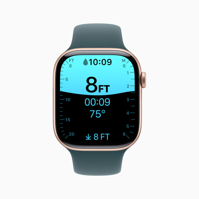 Ứng dụng Độ sâu trên Apple Watch Series 10 minh họa hoạt động dưới nước