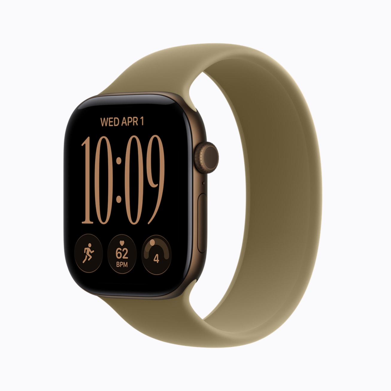 Apple Watch Series 12 vỏ nhôm màu Đồng Đậm với dây Sport Band màu ô liu