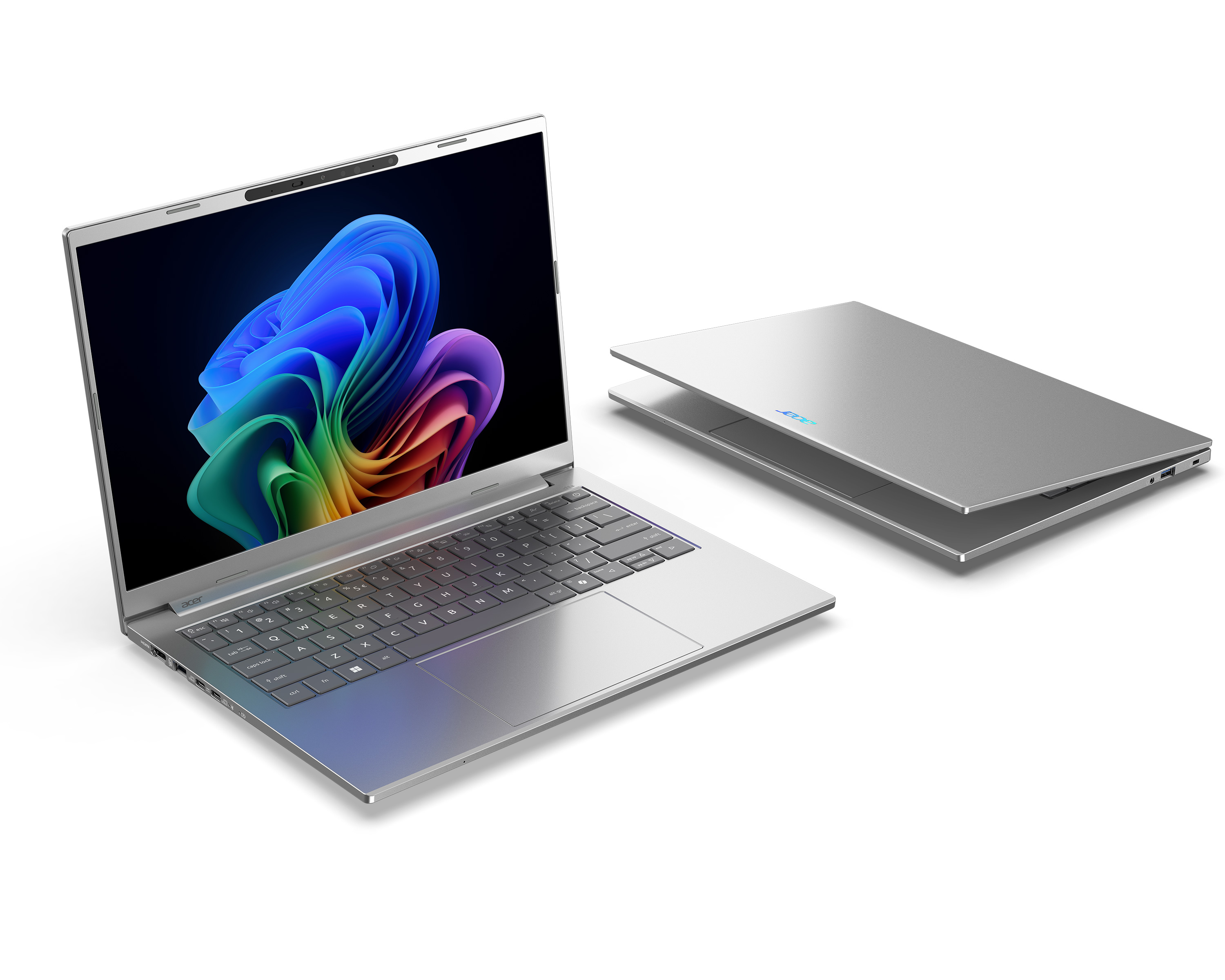 Một mẫu laptop Acer màu bạc minh họa cho nhóm máy học tập và làm việc