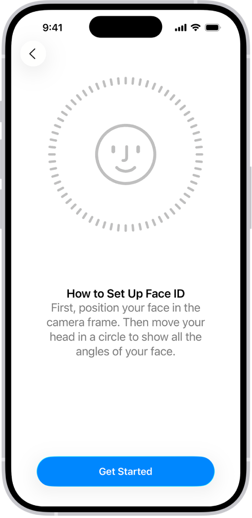 Màn hình thiết lập Face ID trên iPhone với vòng tròn quét khuôn mặt