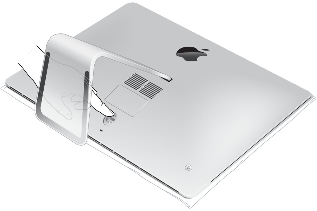 Nút mở cửa ngăn bộ nhớ ở mặt sau iMac 27 inch