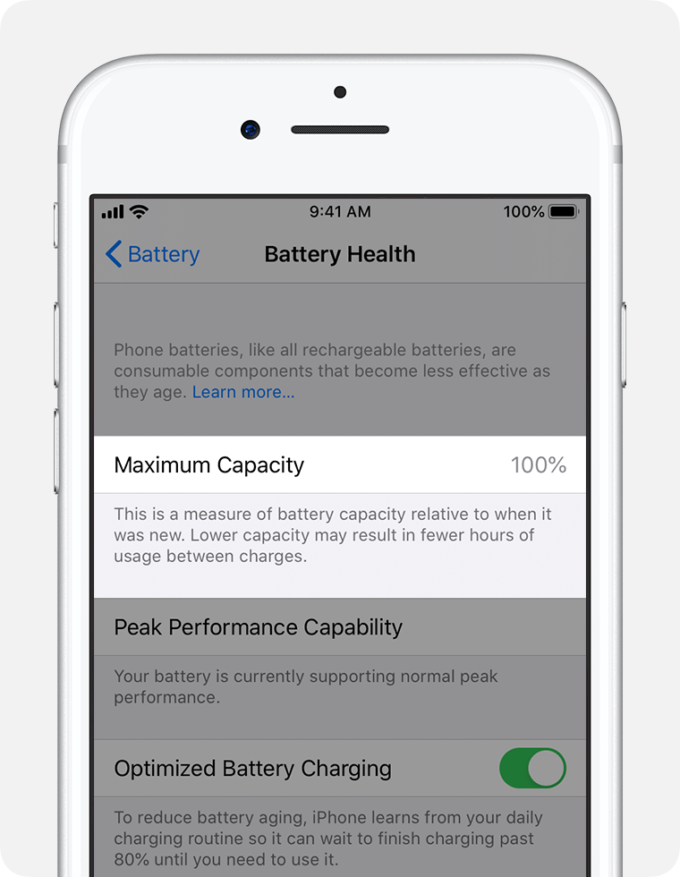 Màn hình Tình trạng pin hiển thị dung lượng tối đa của pin iPhone