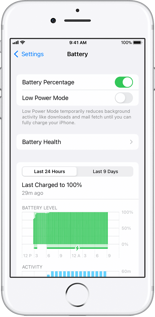 Mục Tình trạng pin trong ứng dụng Cài đặt trên iPhone