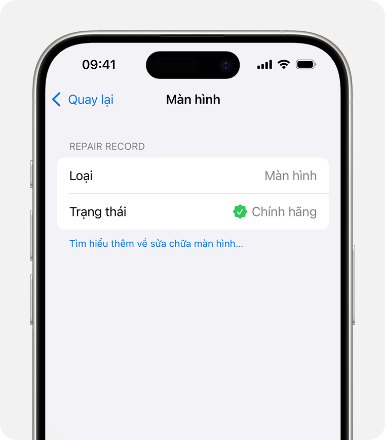 Trang chi tiết một linh kiện màn hình chính hãng trong lịch sử bảo dưỡng