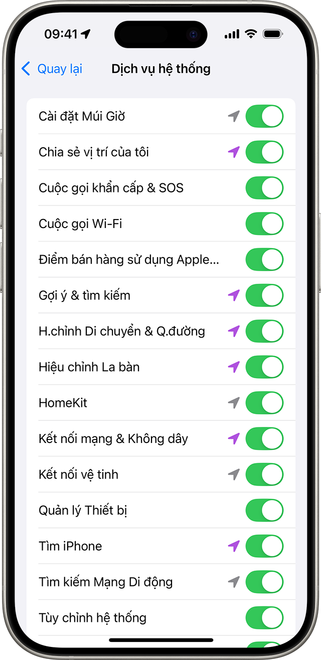 Cài đặt Dịch vụ hệ thống trong Dịch vụ định vị trên iPhone