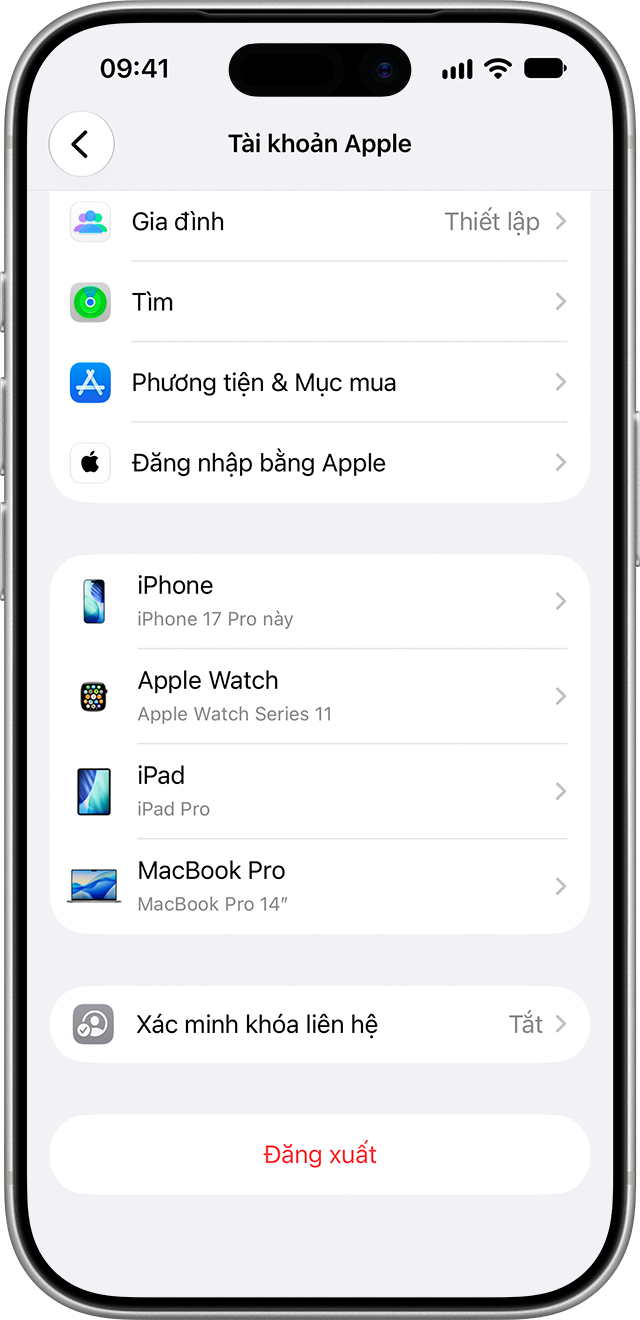 Cài đặt Tài khoản Apple trên iPhone iOS 27 hiển thị danh sách thiết bị