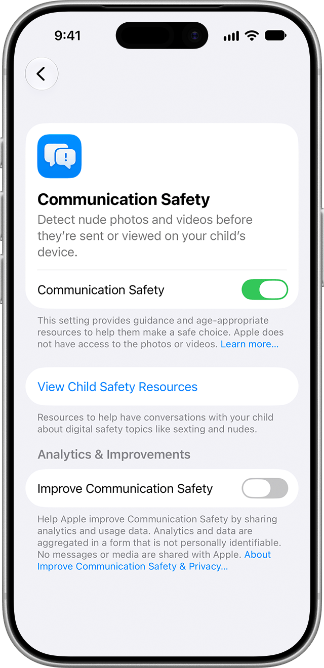 Cài đặt An toàn giao tiếp trong Thời gian sử dụng của tài khoản trẻ em trên iOS 27