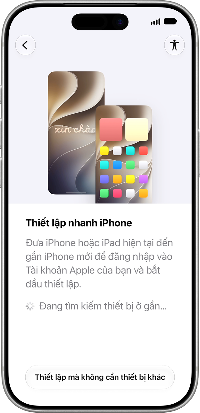 Màn hình Bắt đầu nhanh trên iPhone khi thiết lập máy mới