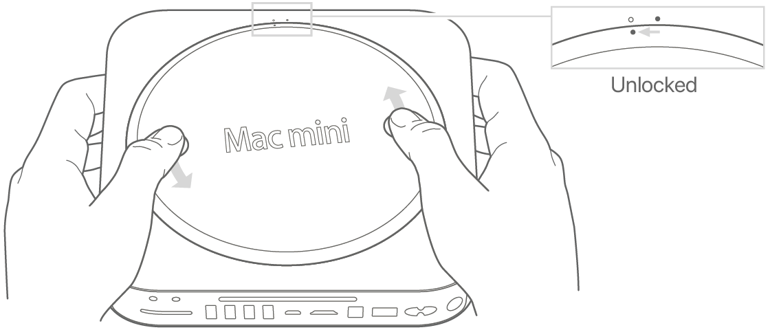 Xoay vỏ đáy Mac mini 2010 đến 2012 tới dấu mở khóa