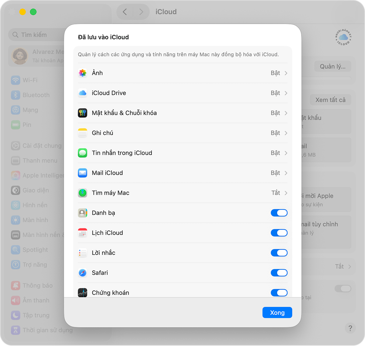 Danh sách Đã lưu vào iCloud hiển thị mục Tìm máy Mac