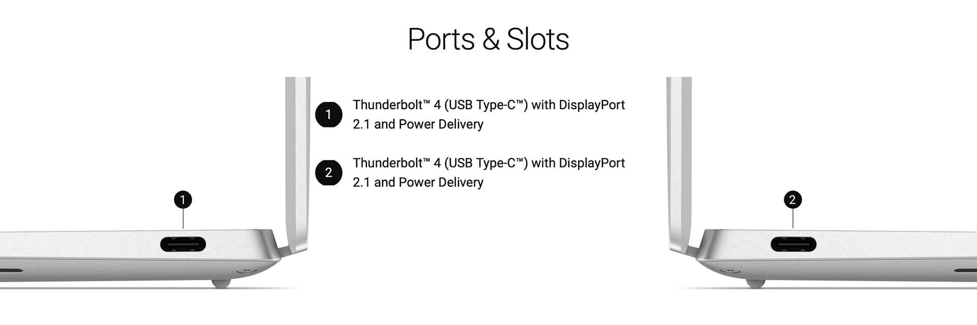 Hai cổng Thunderbolt 4 của Dell XPS 13 9340