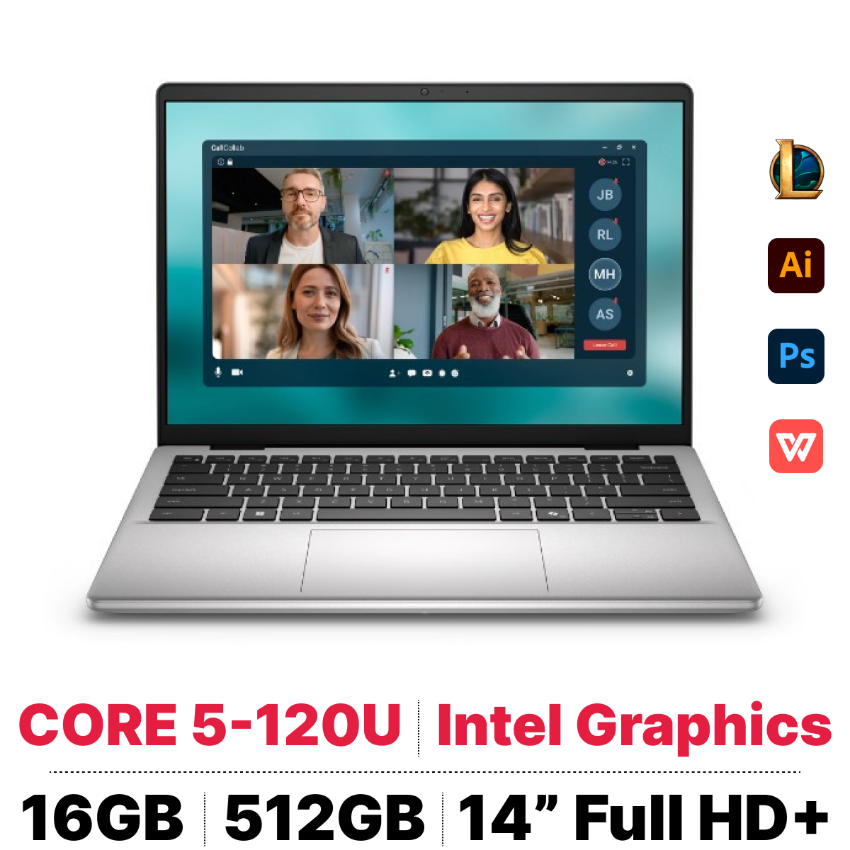 Laptop Dell 14 DC14250 thiết kế mỏng gọn màu xám bạc