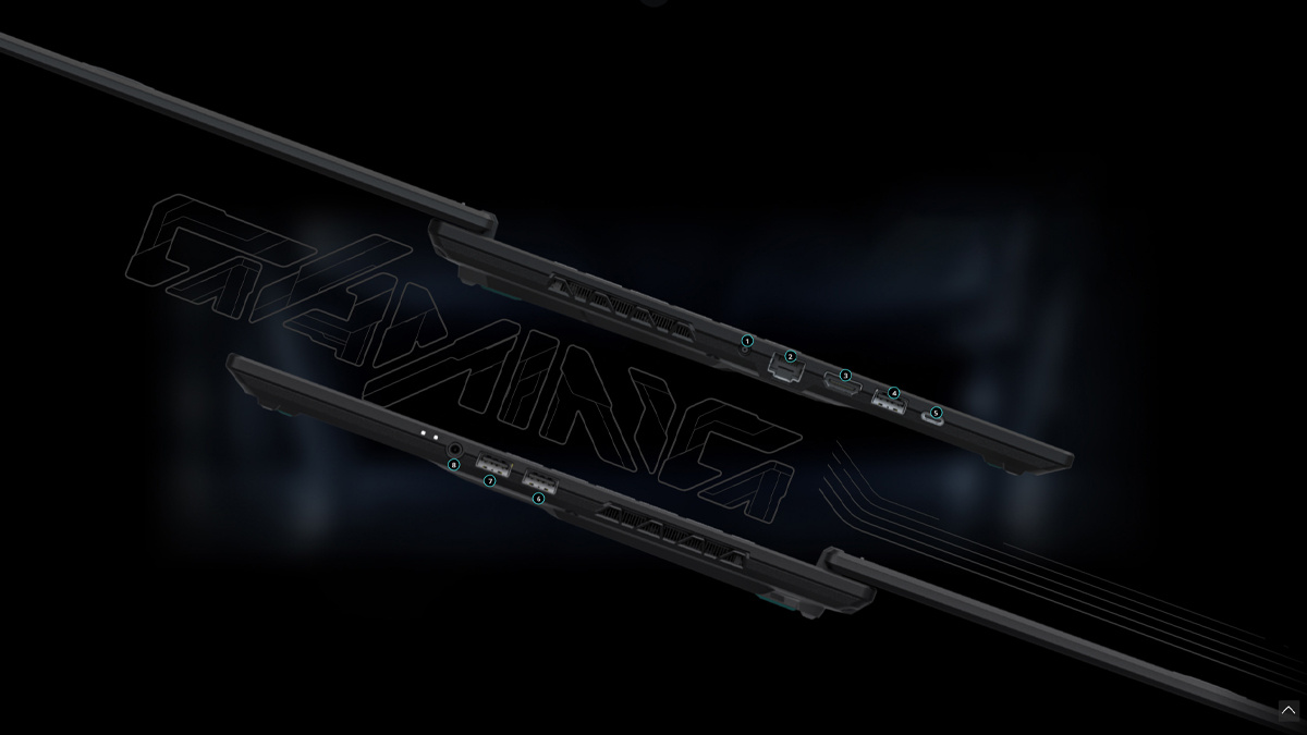 Hệ thống pin 76,1Wh và các cổng kết nối của laptop Gigabyte Gaming A16 GA6H-CMHI2VN893SH