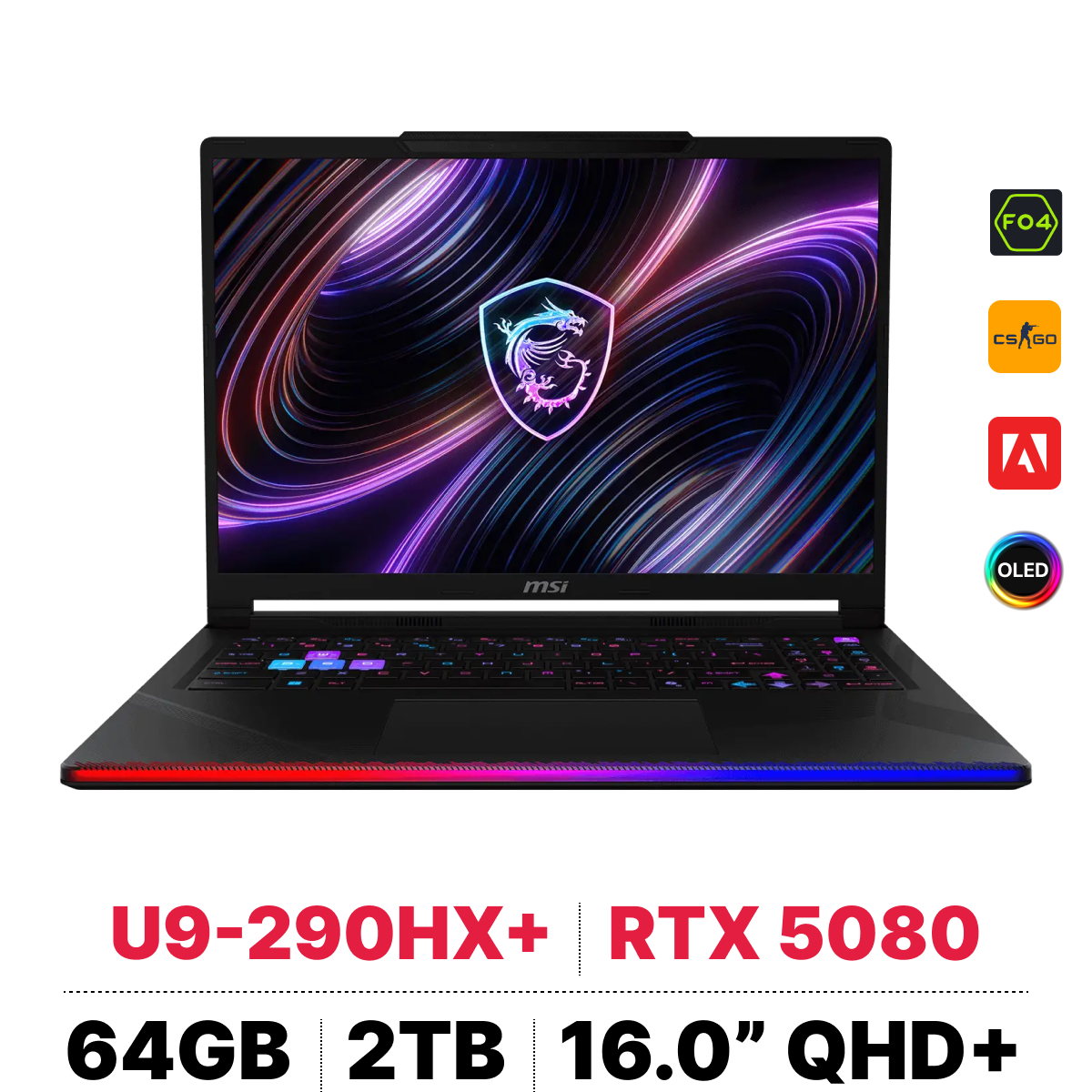 Laptop gaming cao cấp MSI Raider 16 Max HX dải đèn Mystic Light