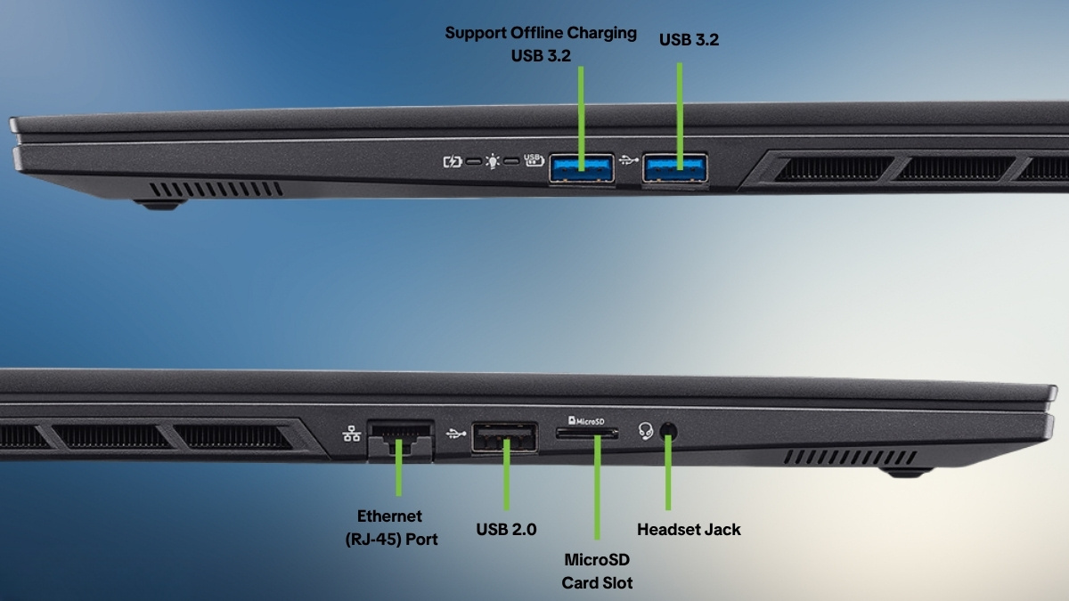Pin và cổng kết nối Acer Nitro 16 AI AN16S-61-R193