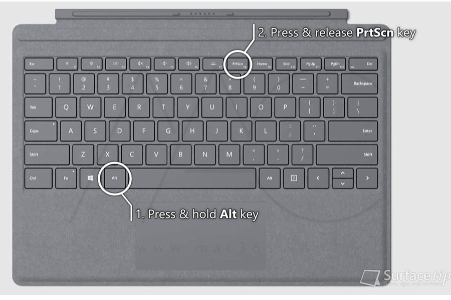 Nhấn giữ nút PrtSn và Alt để chụp màn hình của cửa sổ đang hoạt động trên Microsoft Surface Pro