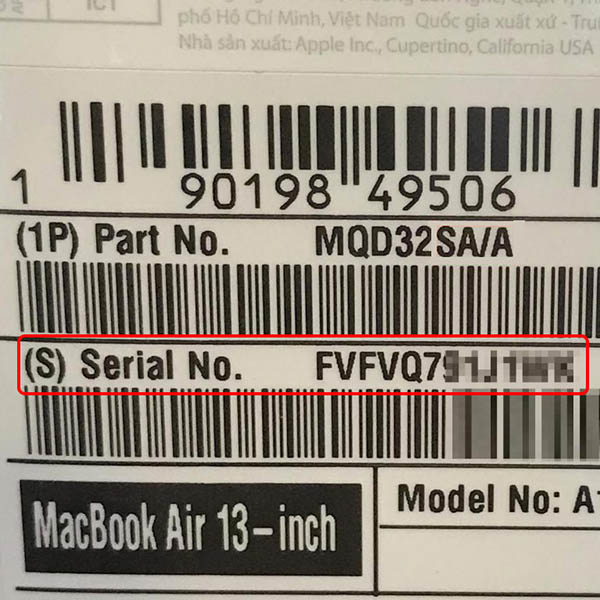 Xem số Serial trên hộp đựng hoặc hoá đơn