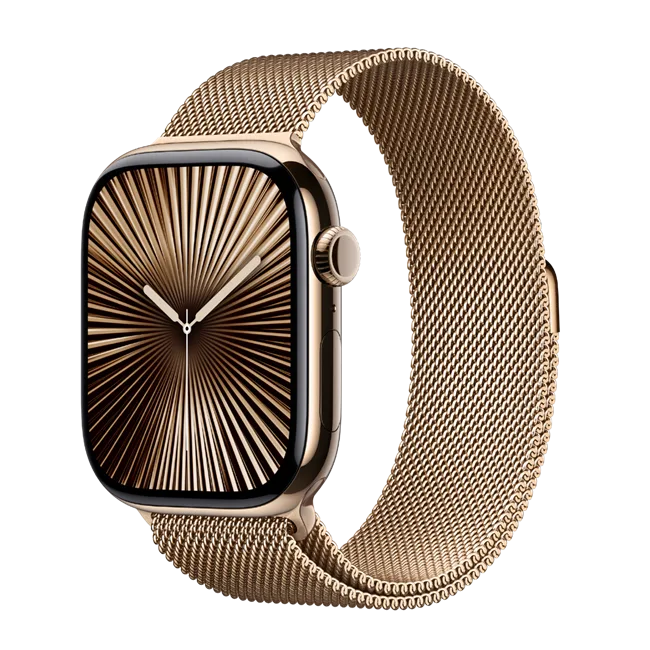 Apple Watch Series 10 GPS + Cellular 46mm viền Titanium dây Milan màu Titan vàng – ảnh 1