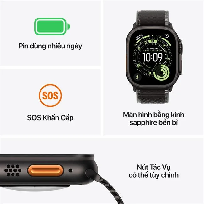 Apple Watch Ultra 3 GPS + Cellular 49mm viền Titanium dây Trail màu Titan đen – ảnh 6