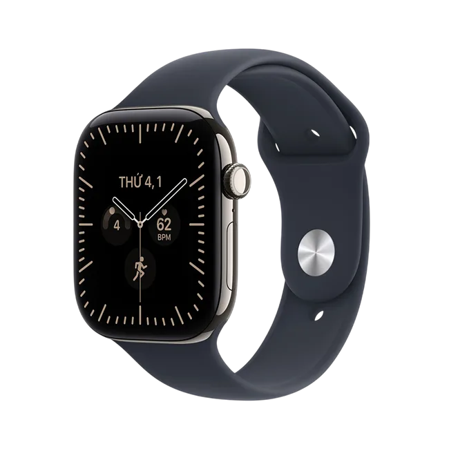 Apple Watch Series 12 GPS + Cellular 42mm viền Titanium dây silicone màu Xám/Vàng – ảnh 10