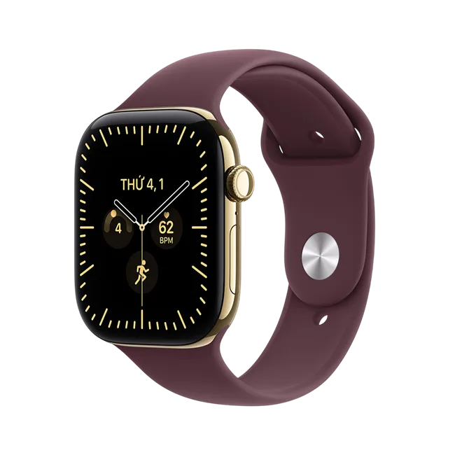 Apple Watch Series 12 GPS + Cellular 42mm viền Titanium dây silicone màu Vàng – ảnh 1