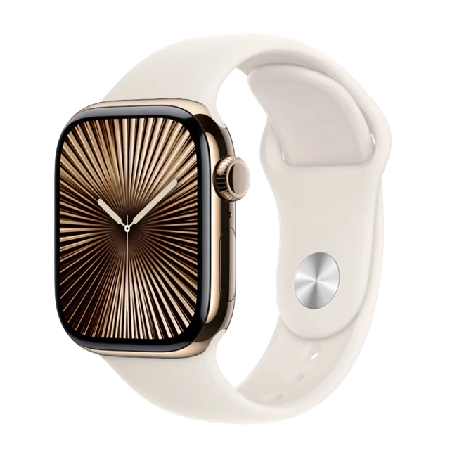 Apple Watch Series 10 GPS + Cellular 46mm viền Titanium dây thể thao màu Titan vàng – ảnh 1