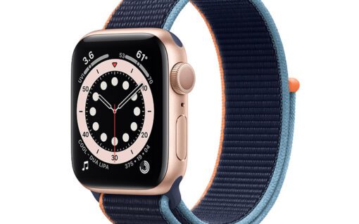 Apple watch s6 gps gold aluminum case with deep navy sport loop 1
