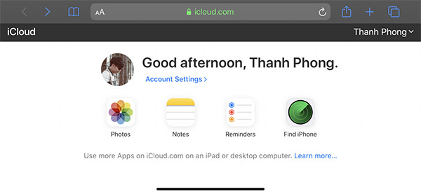 Đăng xuất iCloud nhanh chóng trên trang iCloud.com